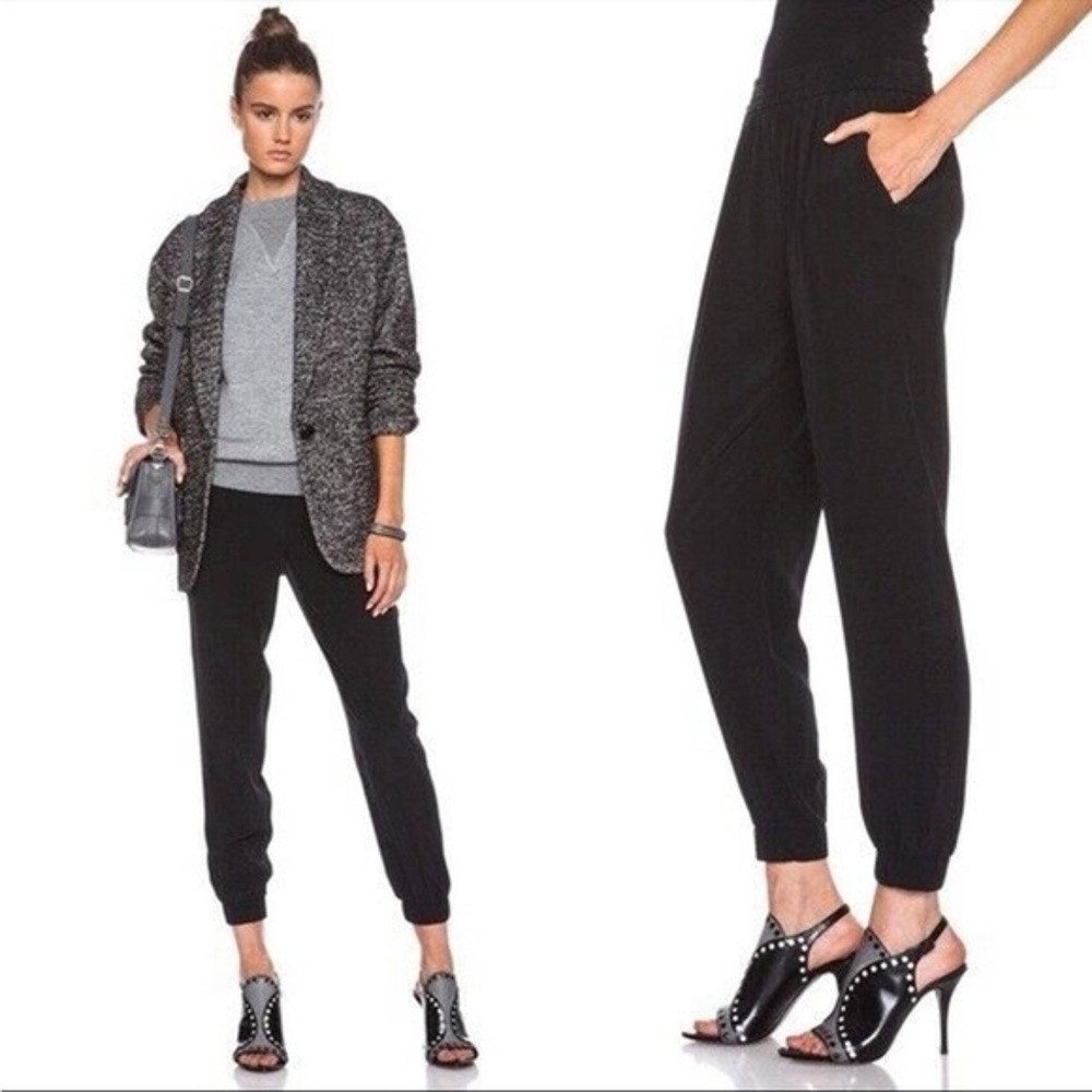 DVF 100% silk pull on black Janeta joggers sz 8. NWT